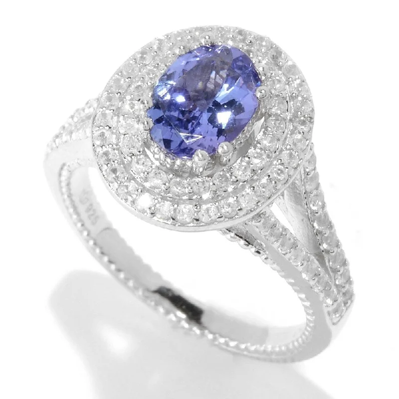 Sterling Silver Tanzanite & White Zircon Double Halo Ring