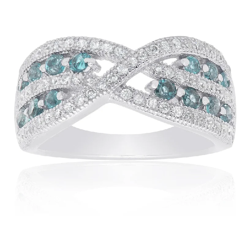 Dolce Giavonna Sterling Silver London Blue Topaz and Cubic Zirconia Infinity Ring