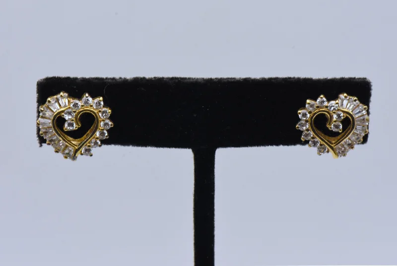 Vintage Cubic Zirconia Vermeil Heart Stud Earrings