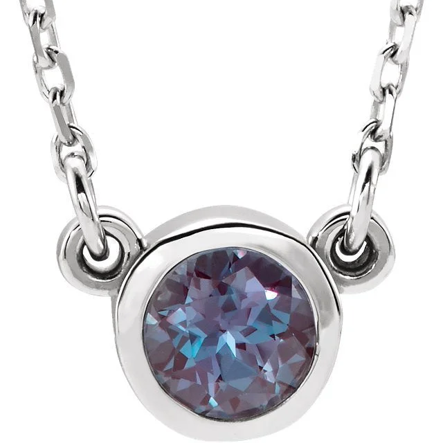 14KT GOLD ROUND ALEXANDRITE BEZEL-SET NECKLACE - 16"