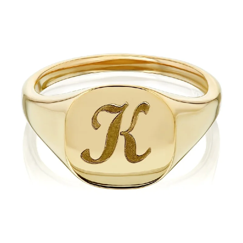 Annello by Kobelli 14k Yellow Gold Personalized Signet Initials Cushion Ring - Script