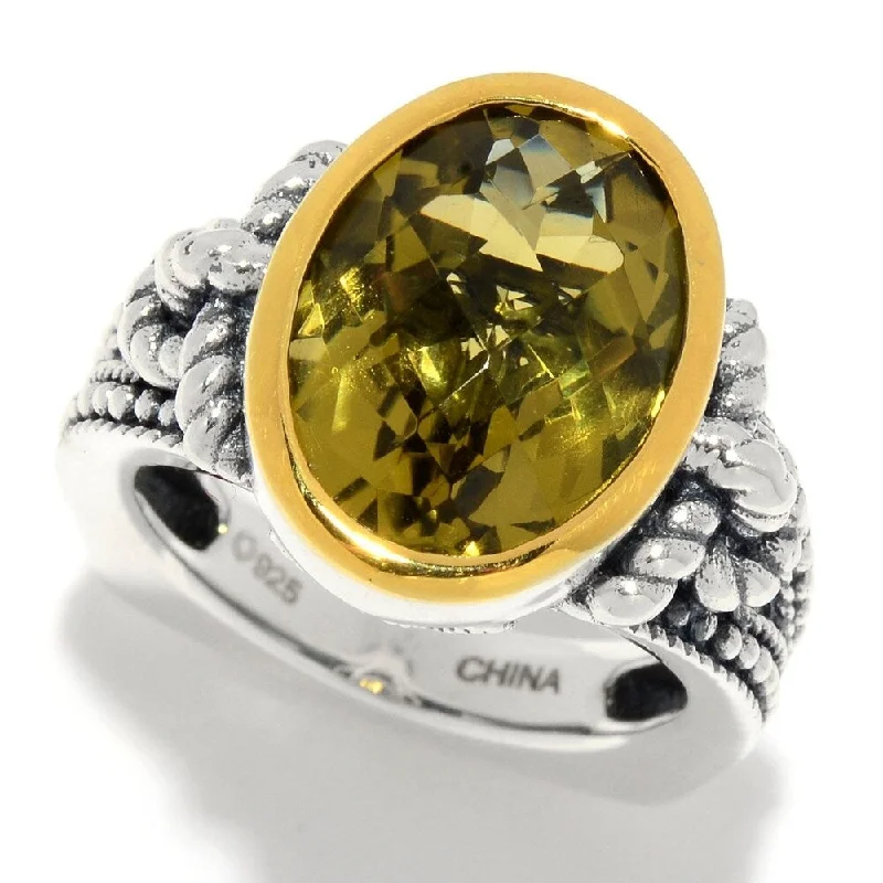 5.00ctw Oval Olive Quartz Textured Solitaire Ring