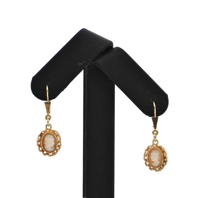 Vintage Cameo 14K Gold Drop Earrings