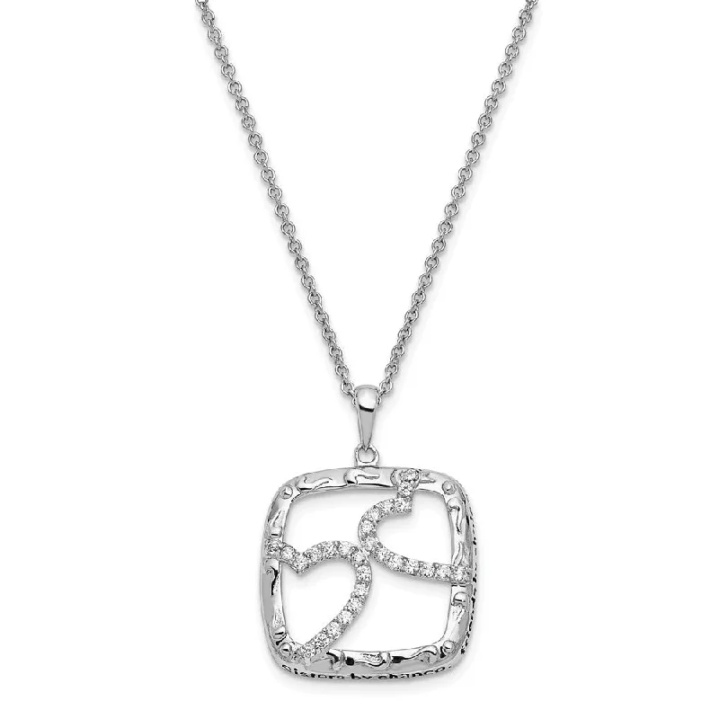 Rhodium Plated Sterling Silver & CZ Sisters By Chance Necklace, 18 In.