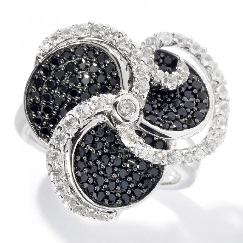 925 Sterling Silver Black Spinel and White Cz Ring