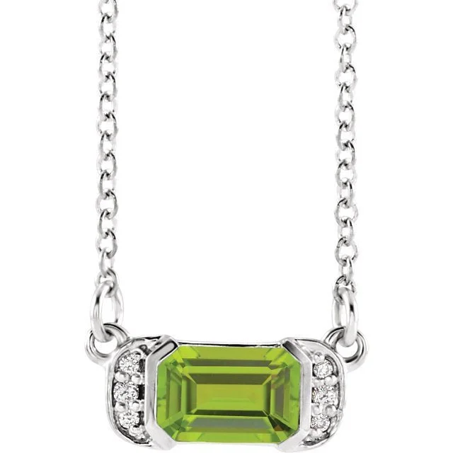 14KT GOLD 0.70 CT PERIDOT & .04 CTW DIAMOND ACCENT BAR NECKLACE