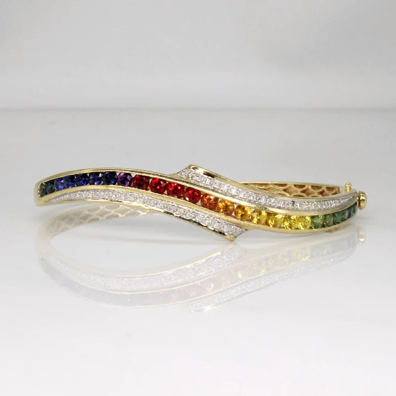 Synthetic Rainbow Sapphire & Diamond Bracelet | 3.00ctw, 0.25ctw | 7" |