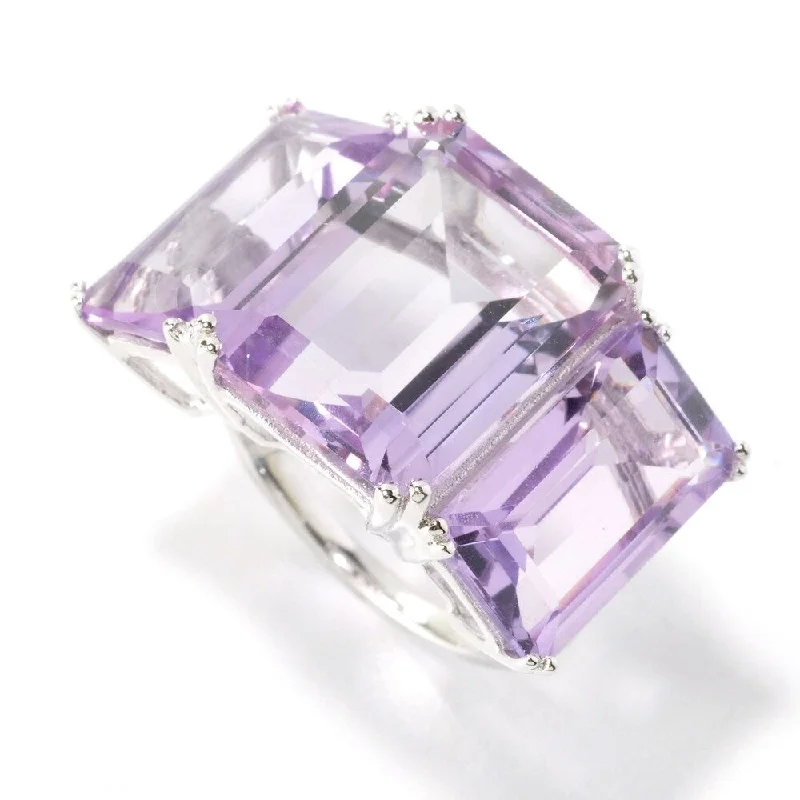 Sterling Silver Emerald-cut Pink Amethyst Ring