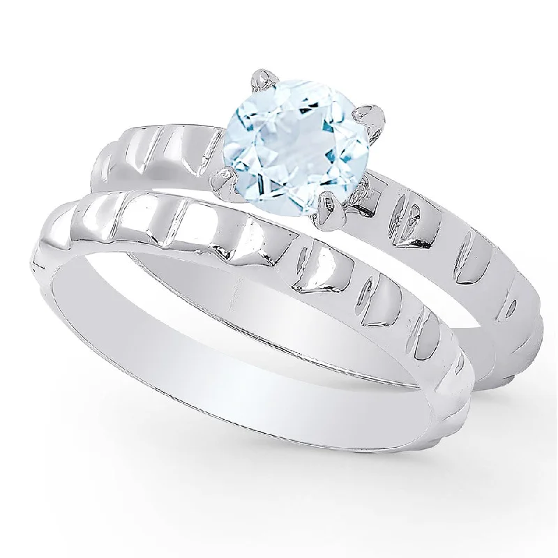 Dolce Giavonna Sterling Silver Blue Topaz Solitaire Bridal Ring Set