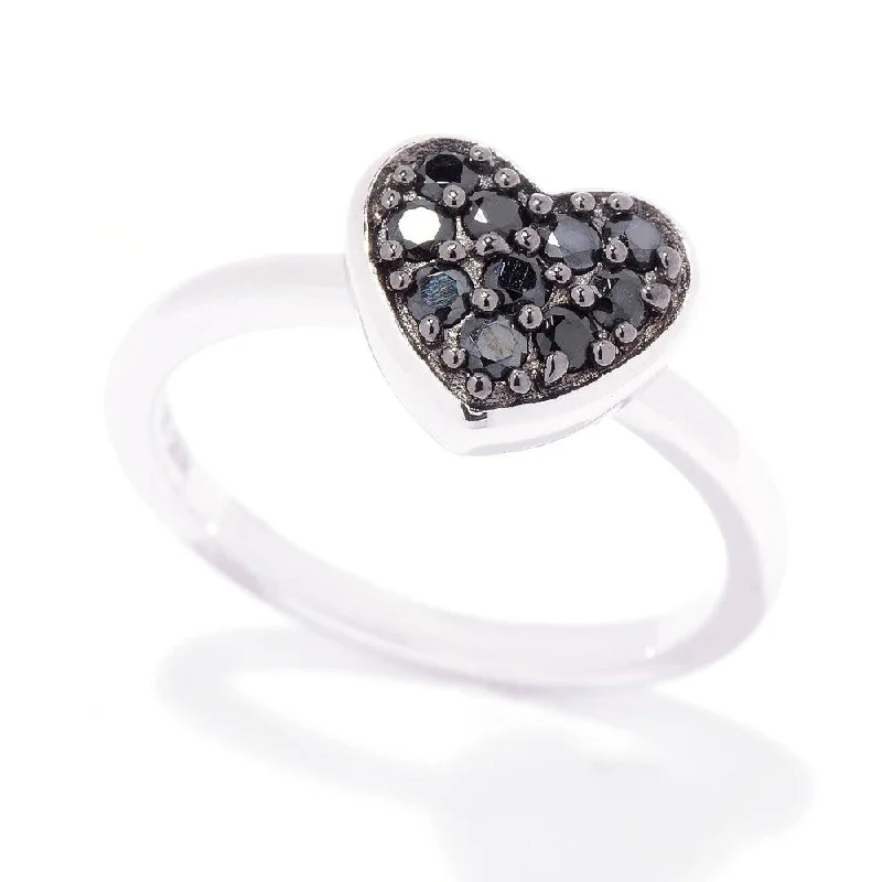 925 Sterling Silver Black Spinel Heart Ring