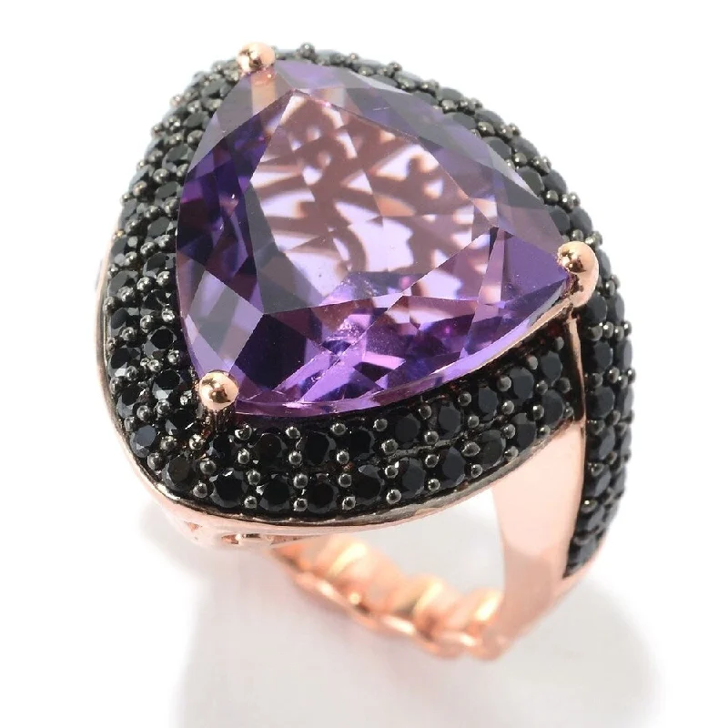 925 Sterling Silver Black Spinel and Pink Amethyst Ring