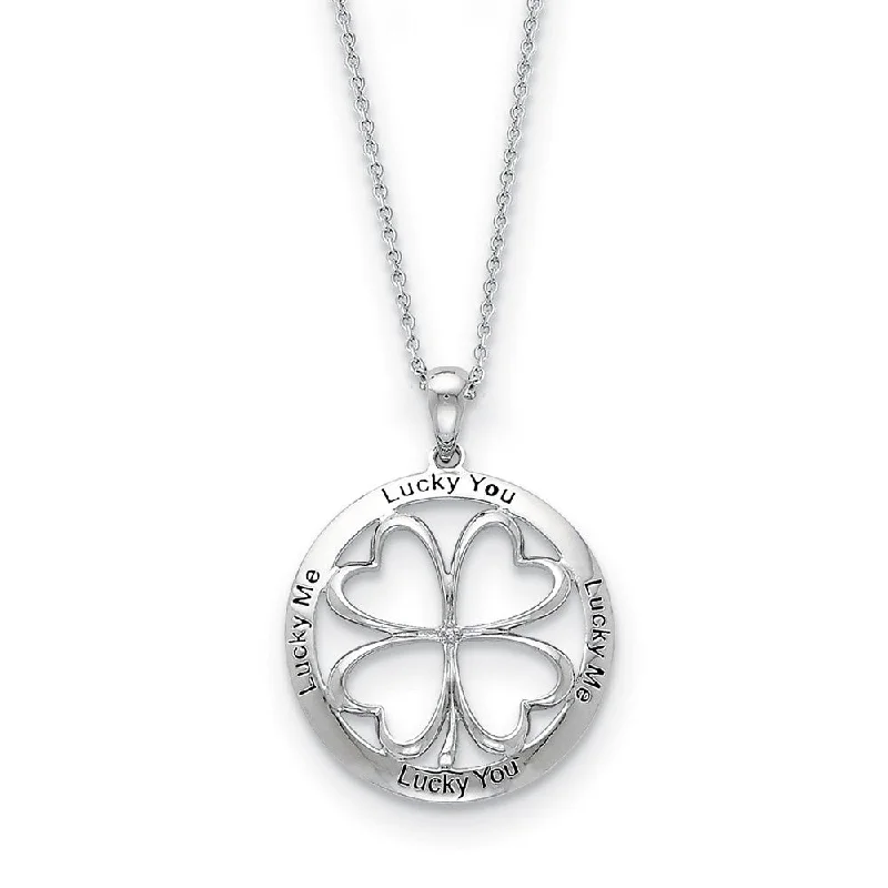 Sterling Silver & CZ Lucky Me, Lucky You, Friendship Necklace, 18 Inch