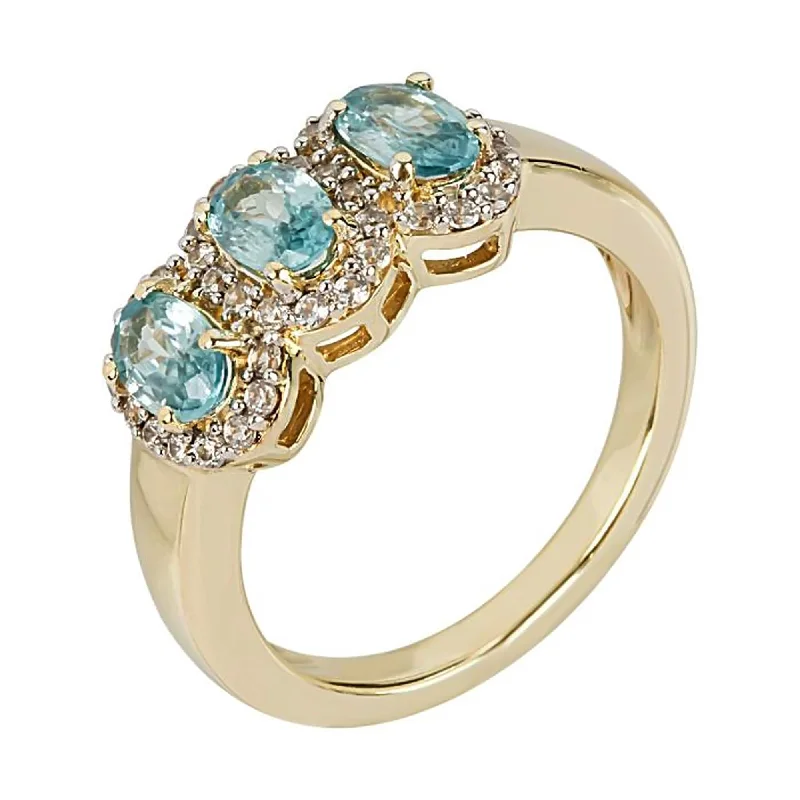 925 Sterling Silver Blue Zircon 3-Stone Ring