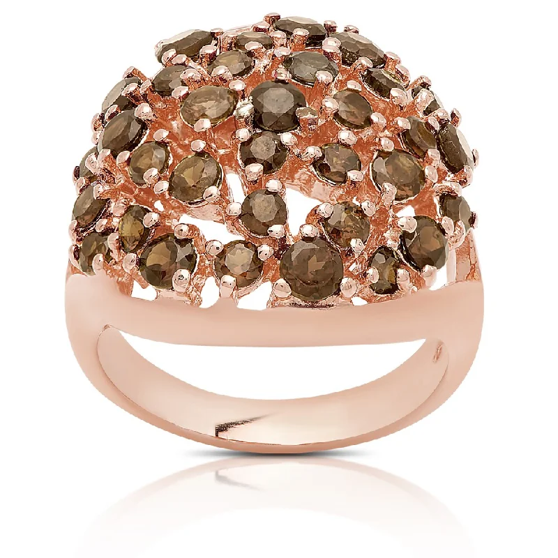 Dolce Giavonna Rose Gold Over Silver Smokey Quartz Cocktail Ring