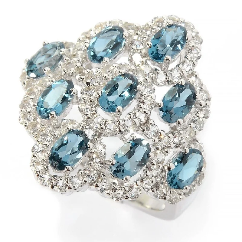 925 Sterling Silver London Blue Topaz and White Topaz Ring