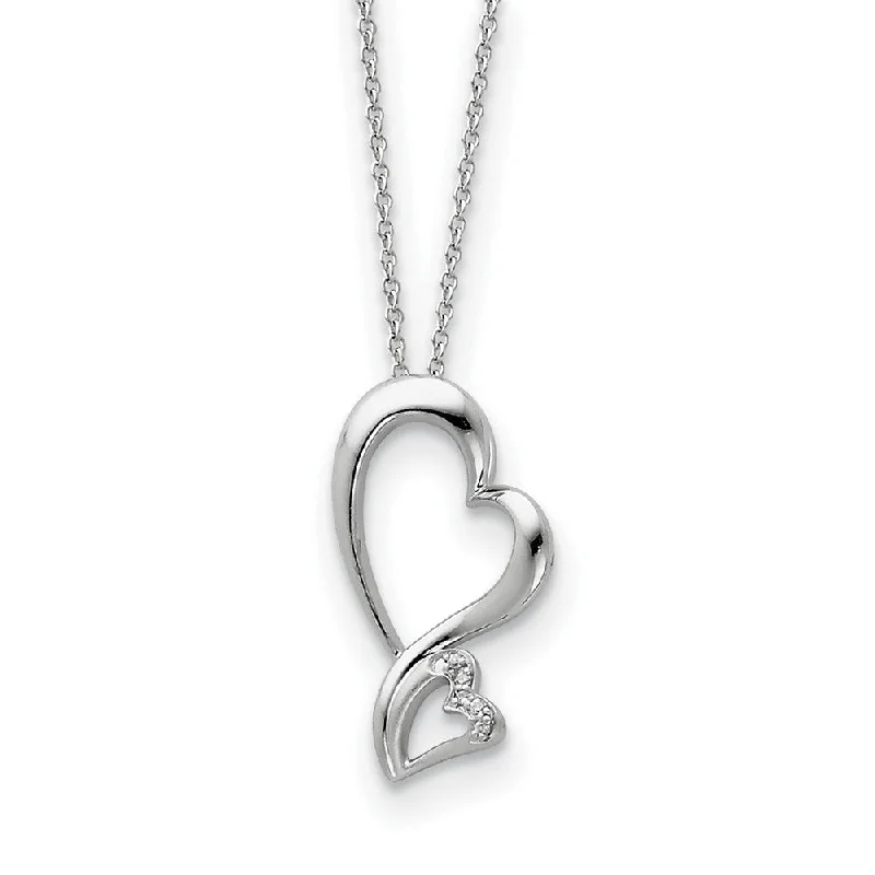 Rhodium Plated Sterling Silver & CZ Protected Heart Necklace, 18 Inch