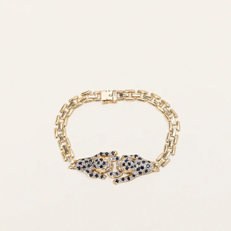 Sapphire & Diamond Panther Link Bracelet | 1.10ctw, 0.01ctw | 6" |