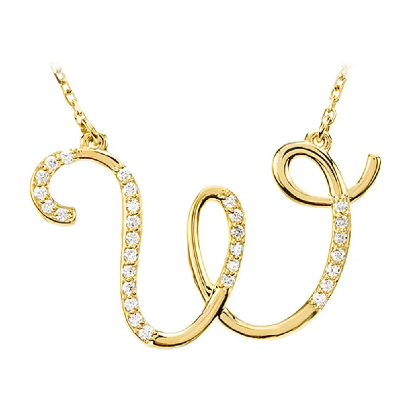 1/6 Ctw Diamond 14k Yellow Gold Medium Script Initial W Necklace, 17in