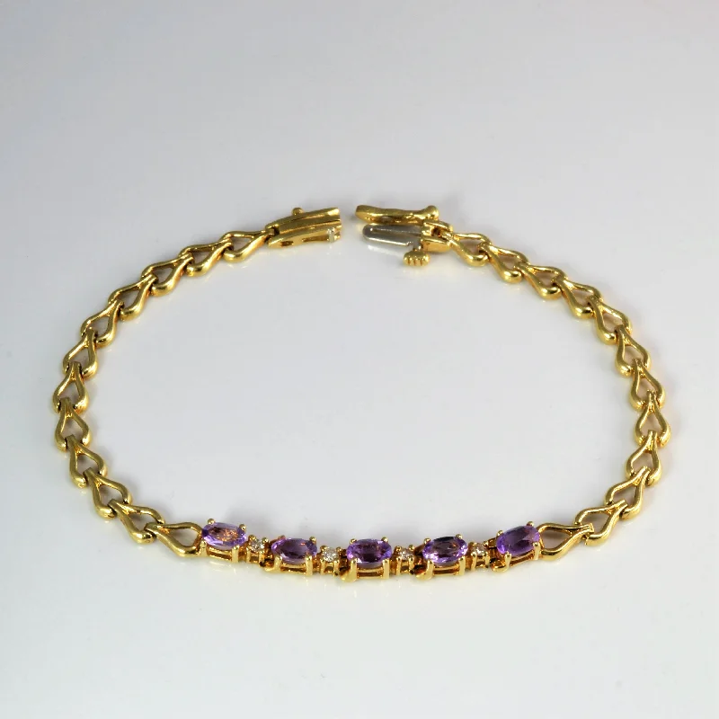 Prong Set Amethyst & Diamond Chain Bracelet | 0.05 ctw, 7.5''|