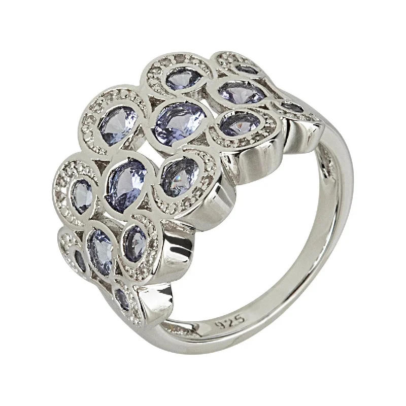 925 Sterling Silver Tanzanite and White Natural Zircon Ring