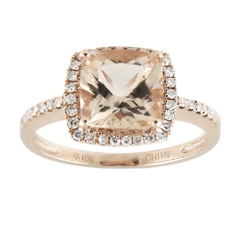 10k Rose Gold Morganite and 1/5ct TDW Diamond Solitaire Cushion Ring (H-I, I1-I2)