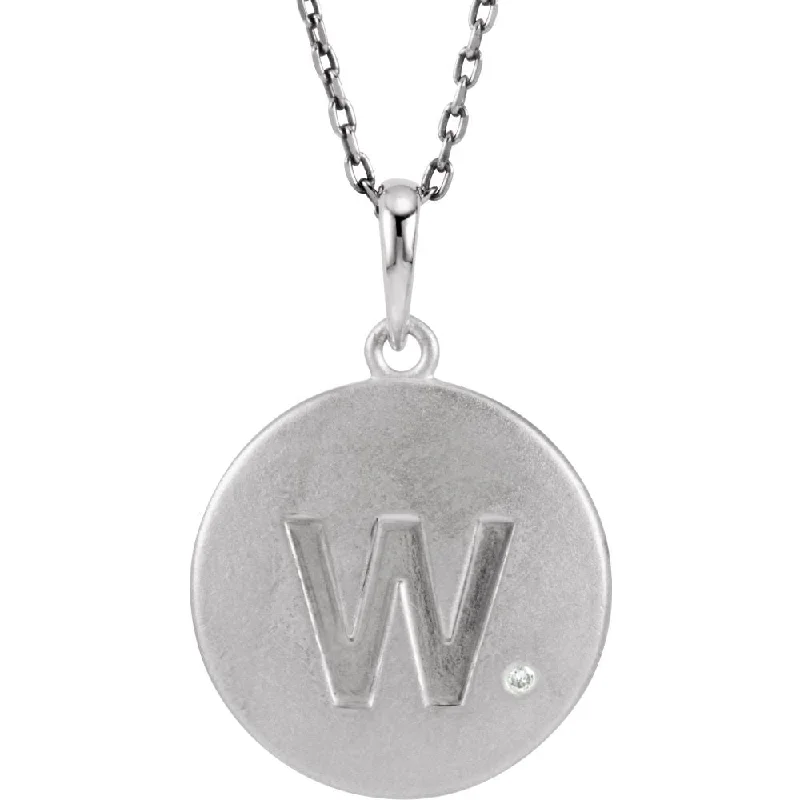 The Emma Sterling Silver Diamond Block Initial W Disc Necklace, 18 In.