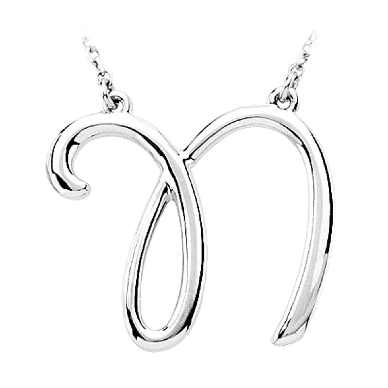 Sterling Silver, Olivia Collection, Medium Script Initial N Necklace