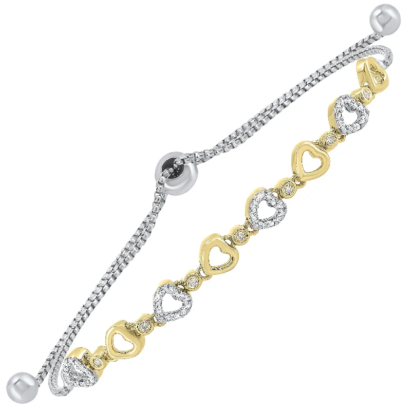 Heart Bolo Diamond  Bracelet 14K Yellow Gold Plated