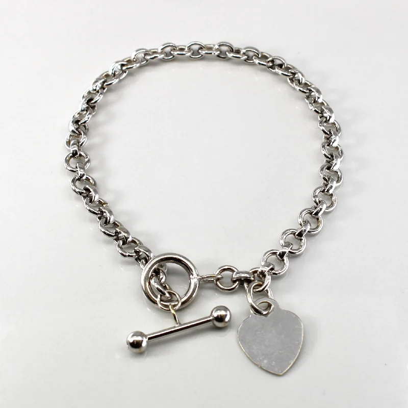 Rolo Link Chain Bracelet with Heart Charm | 7.5"|