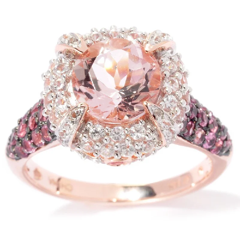 14k Rose Gold 3 1/2ct Morganite Pink Tourmaline and White Zircon Ring