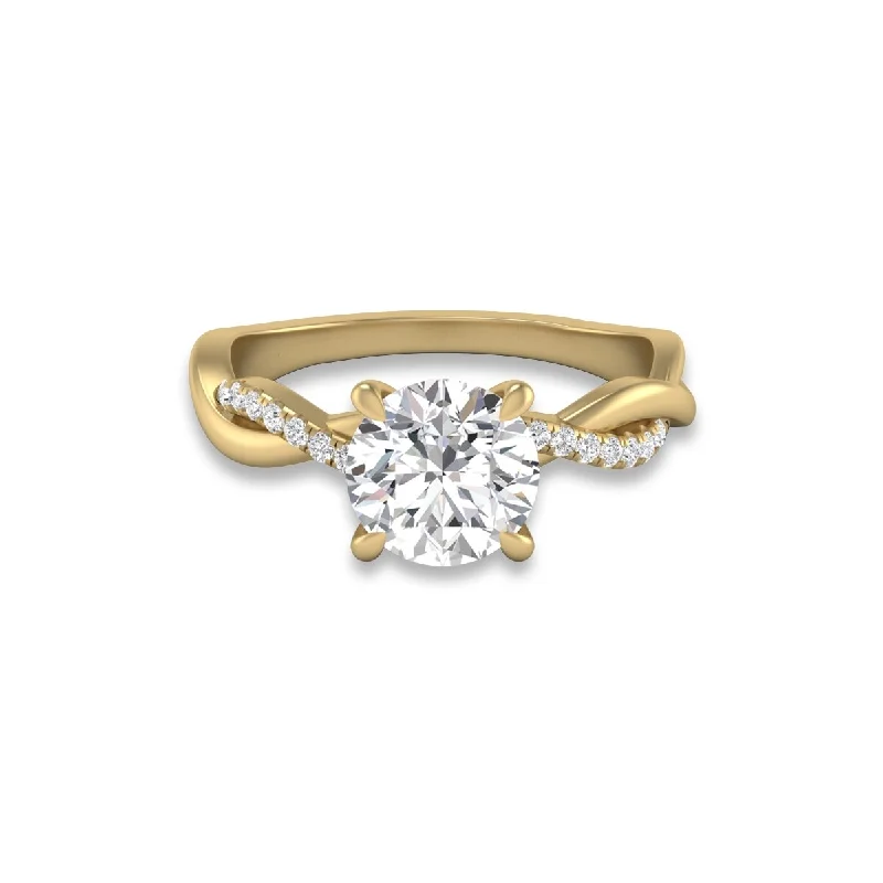 Marquee Agatha Twisted Pave Ring with IGI Certified 2 Carat Lab-Grown Round Diamond in 14K Yellow Gold