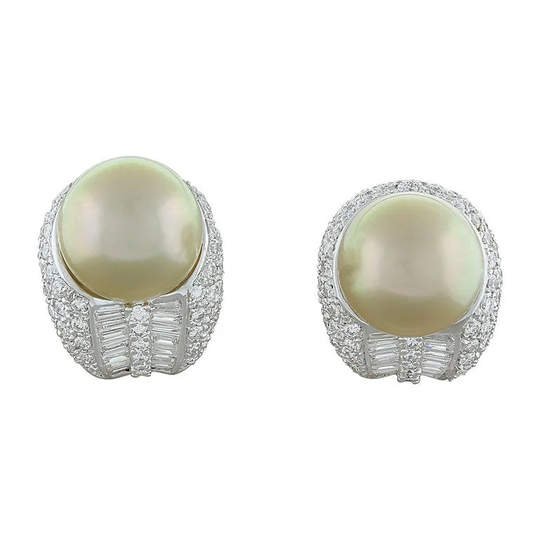 Golden South Sea Pearl Diamond Gold Earrings