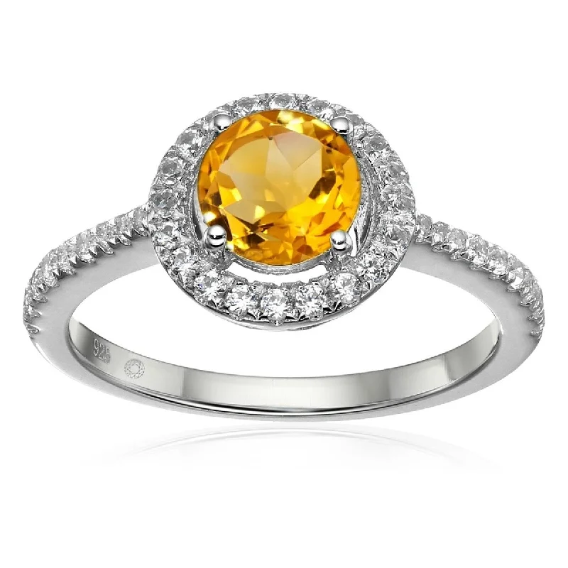 925 Sterling Silver Citrine and Created White Sapphire Ring