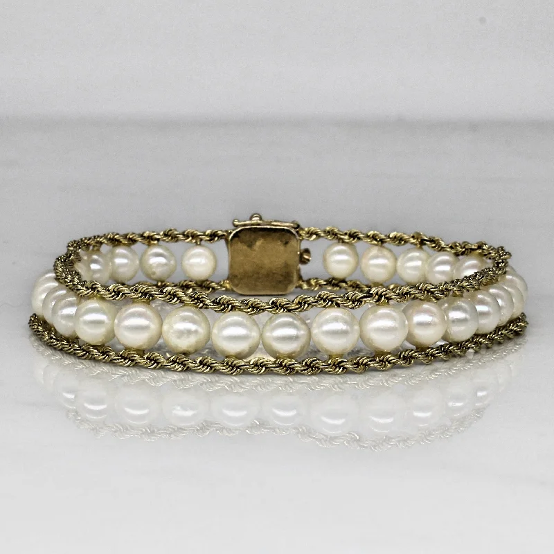 Triple Row Gold & Pearl Bracelet | 7" |