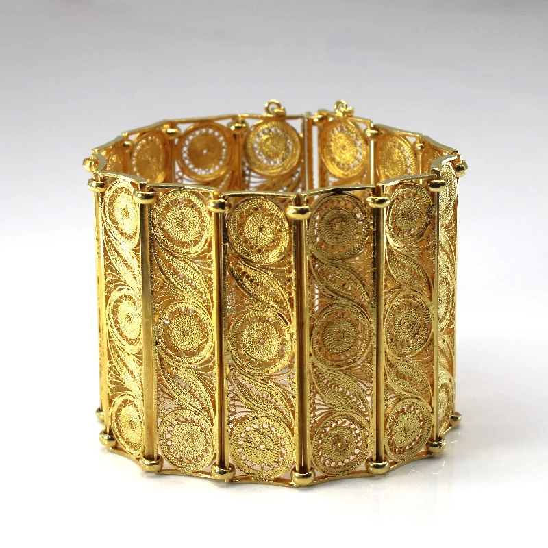 Vintage Madagascar Hallmarked Filigree Design Gold Bracelet | 7"|