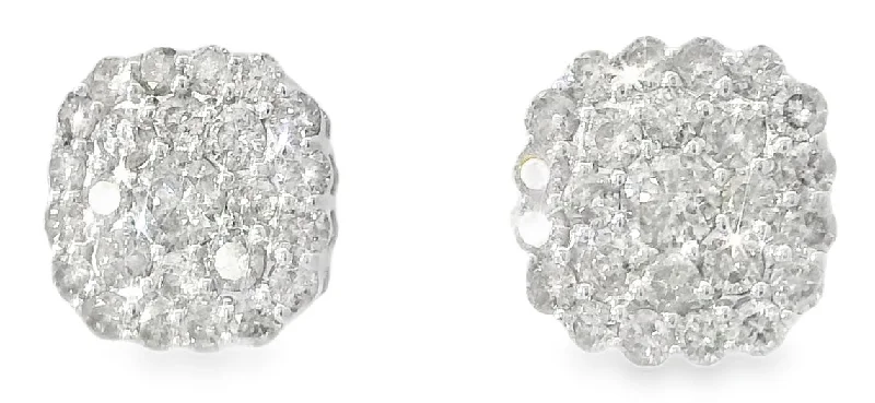 Fabulous Estate 14K White Gold Pave Diamond Stud Earrings