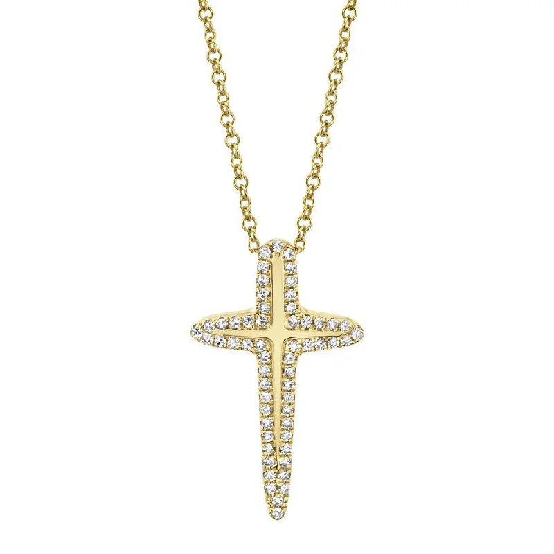 14KT GOLD 0.13 CTW DIAMOND OUTLINE CROSS NECKLACE