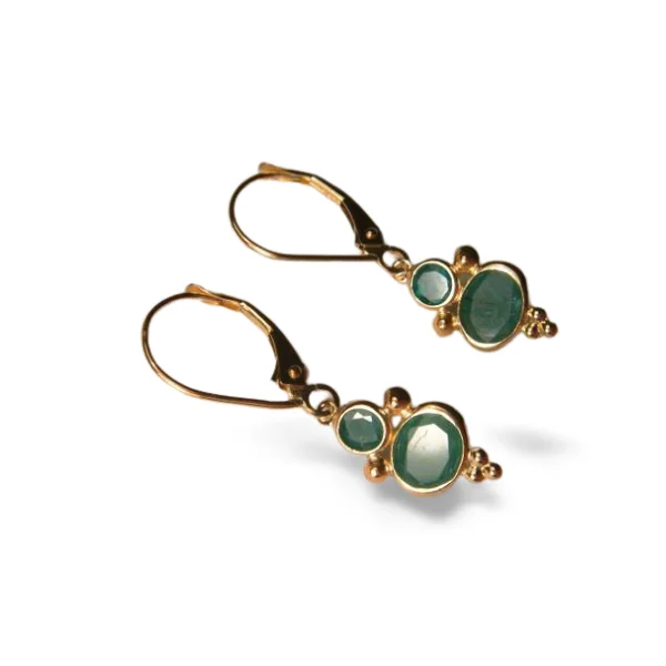 Beautiful 14K Yellow Gold Emerald Drop Designer Earrings