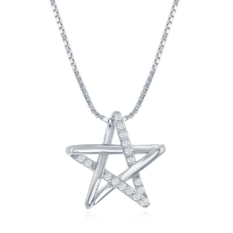 Sterling Silver Cubic Zirconia Star Necklace - Rhodium Plated