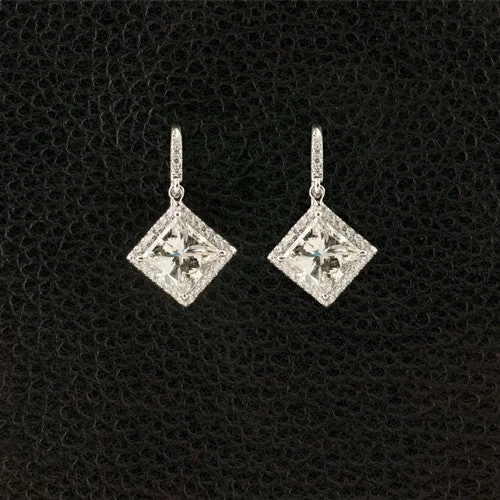 Princess cut Diamond Dangle Earrings