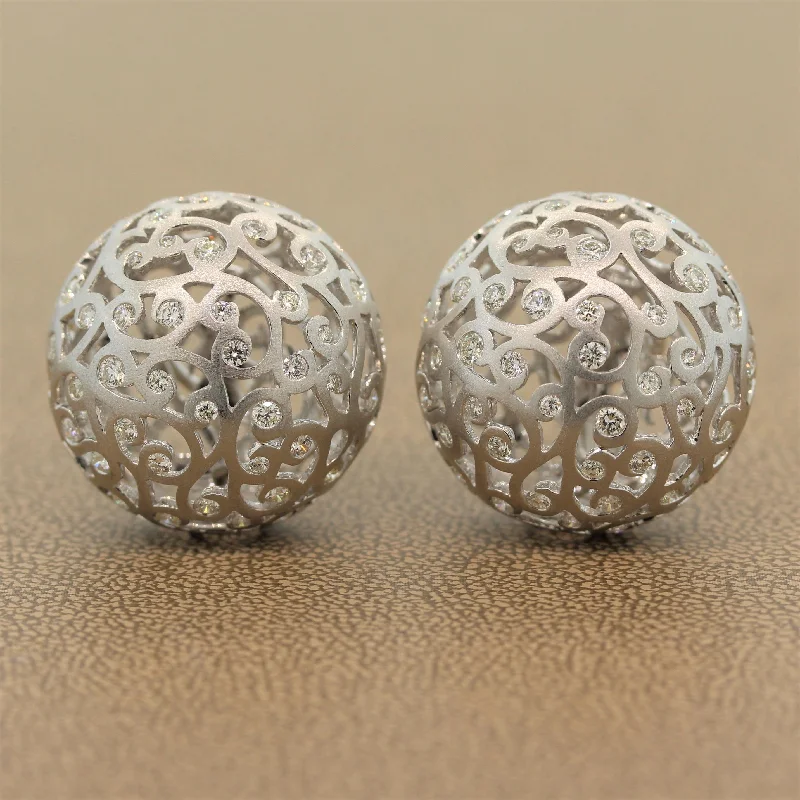 Diamond Gold Sphere Filigree Earrings