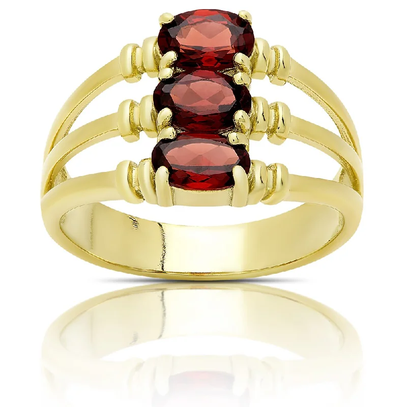 Dolce Giavonna Gold Over Sterling Silver Garnet Three Stone Ring