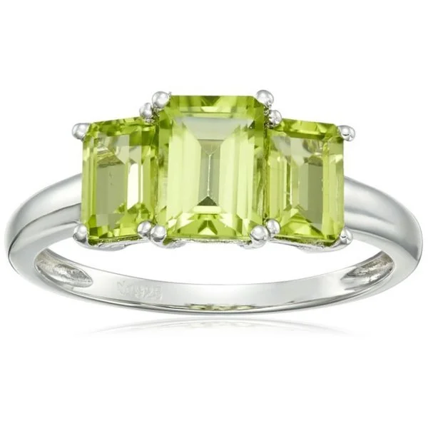 Sterling Silver Peridot Octagon 3-Stone Ring