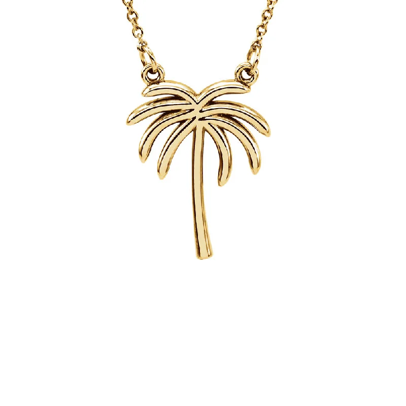 Polished Palm Tree Necklace in 14k Yellow Gold, 16 Inch