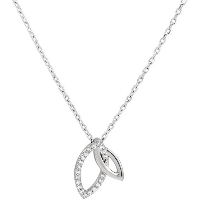 14KT Gold 1/20 CTW Diamond Double Leaf Necklace