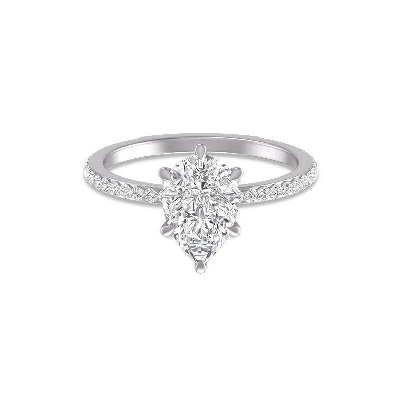 Marquee 14K White Gold Hidden Halo Cleo Ring with IGI Certified 2.50 Carat Center Pear Shape Lab-Grown Diamond