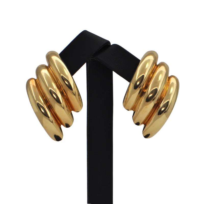 Mid-Century Italian Oversized 18K Gold Clip-On Earrings