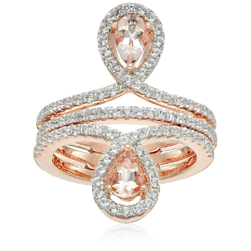 Gold-plated Silver Morganite Created Sapphire Inverted pair Ring, Sz 7 - Pink