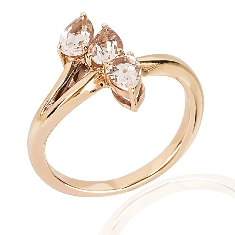 925 Sterling Silver Morganite 3-Stone Ring