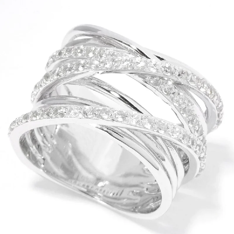 Sterling Silver 1.13ctw Round White Zircon Overlapping Ring